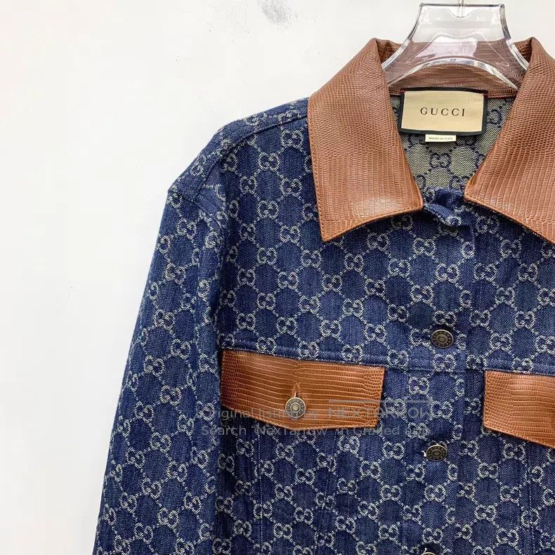 Gucci Gucci 22 dark blue logo jacquad full-print cotton lapel si Size XS / US 0-2 / IT 36-38 - 3 Thumbnail