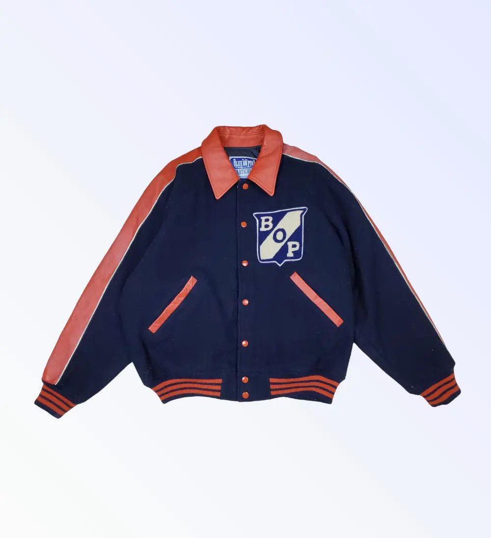 Vintage Vintage Varsity Wool Jacket BOP Leather Sleeve Size US XL / EU 56 / 4 - 2 Thumbnail