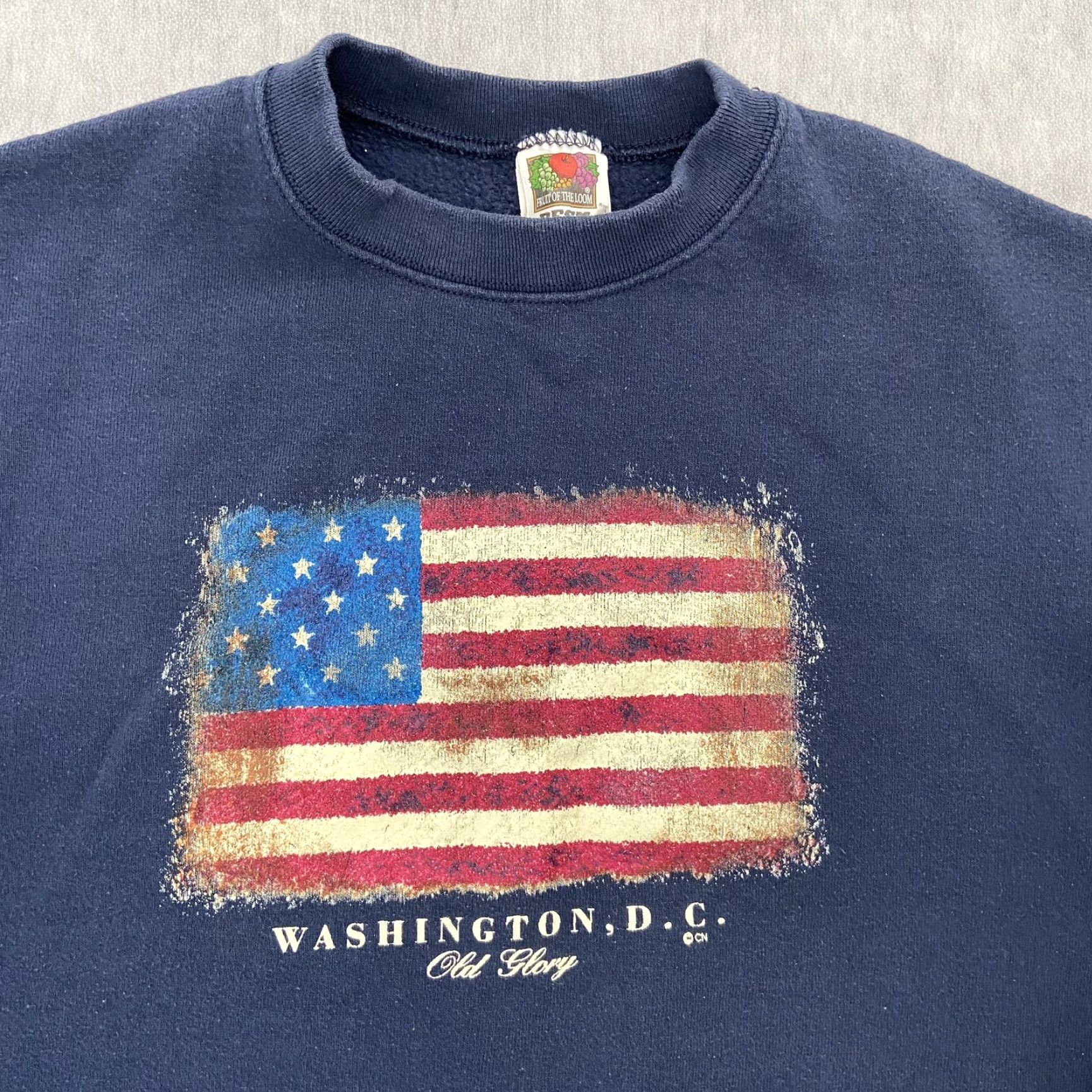 Fruit Of The Loom Vintage Washington DC Sweatshirt Men Adult Medium Blue Flag USA 90s Retro Graphic Pullover Size US M / EU 48-50 / 2 - 3 Thumbnail