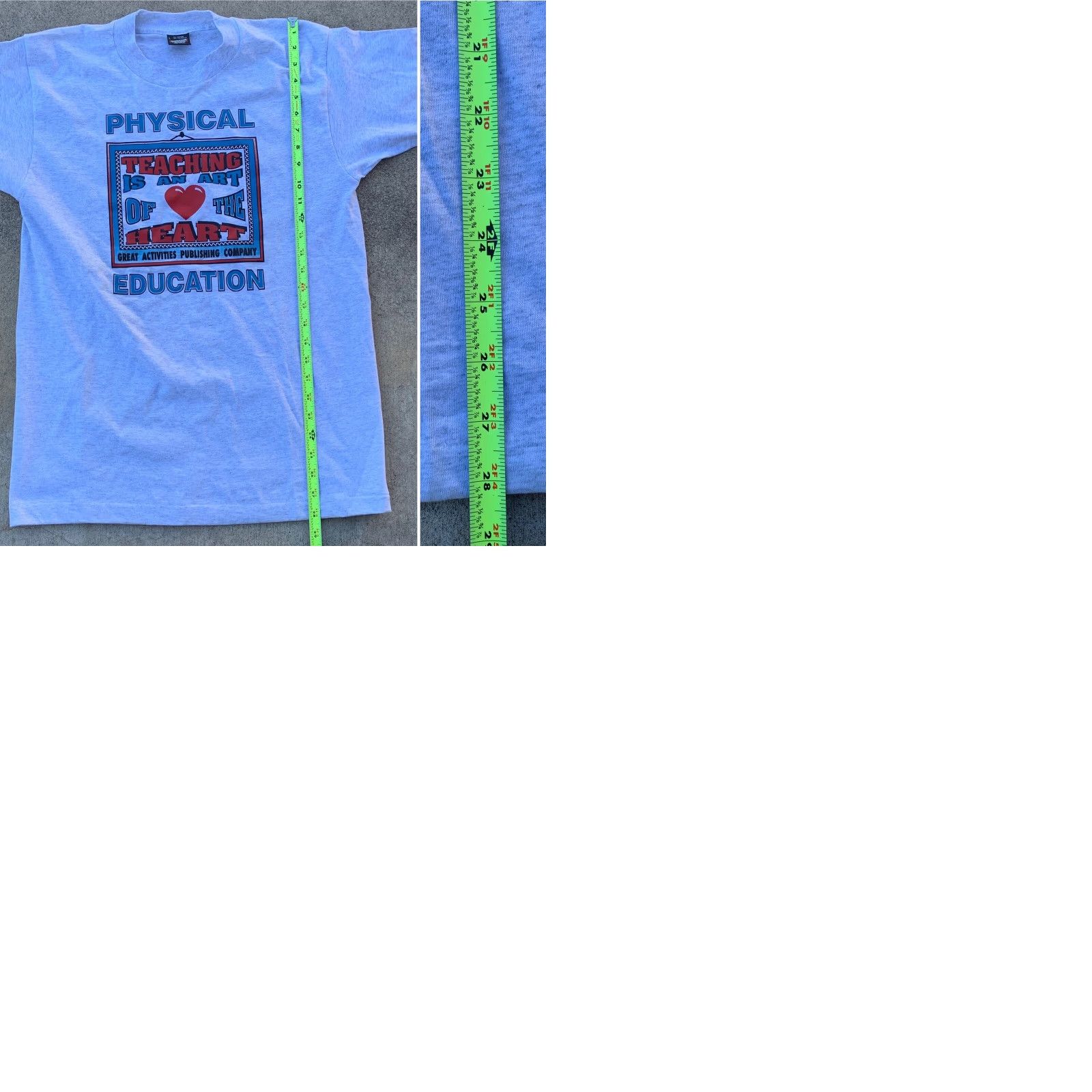 Vintage VINTAGE Screen Stars T-Shirt Physical Education TEACHING IS AN ART OF THE HEART Gray L Unisex 50/50 Cotton-Polyester Graphic Tee 1980s 1990s Size US L / EU 52-54 / 3 - 9 Thumbnail