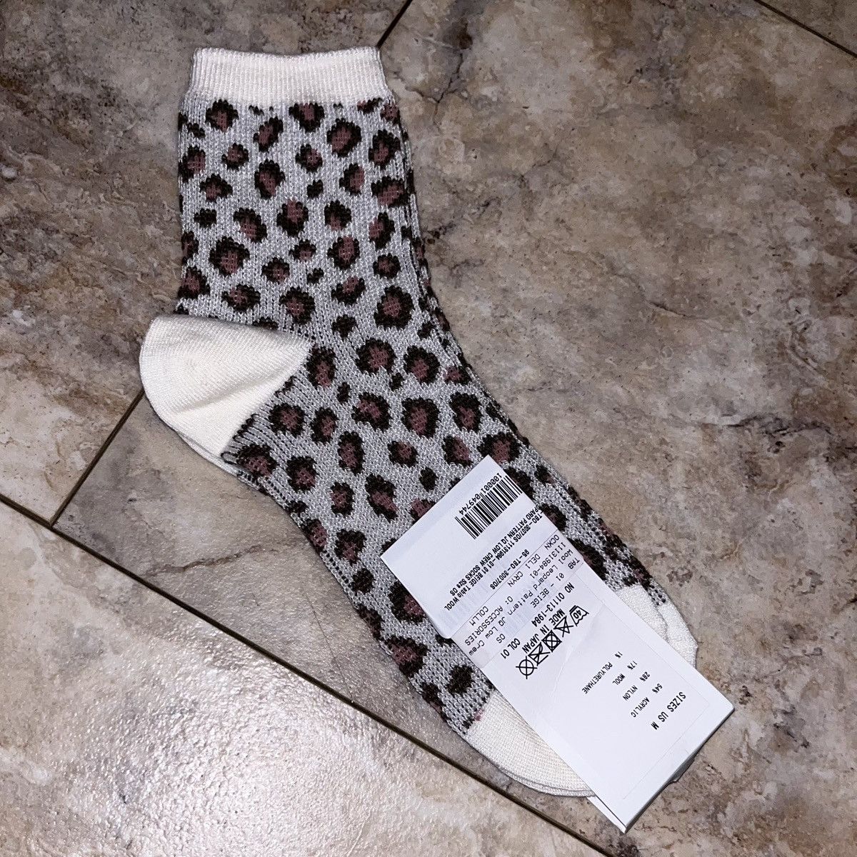 Other Tabio Leopard Pattern Wool Blend Low Crew Socks Beige Japan Size ONE SIZE - 2 Thumbnail