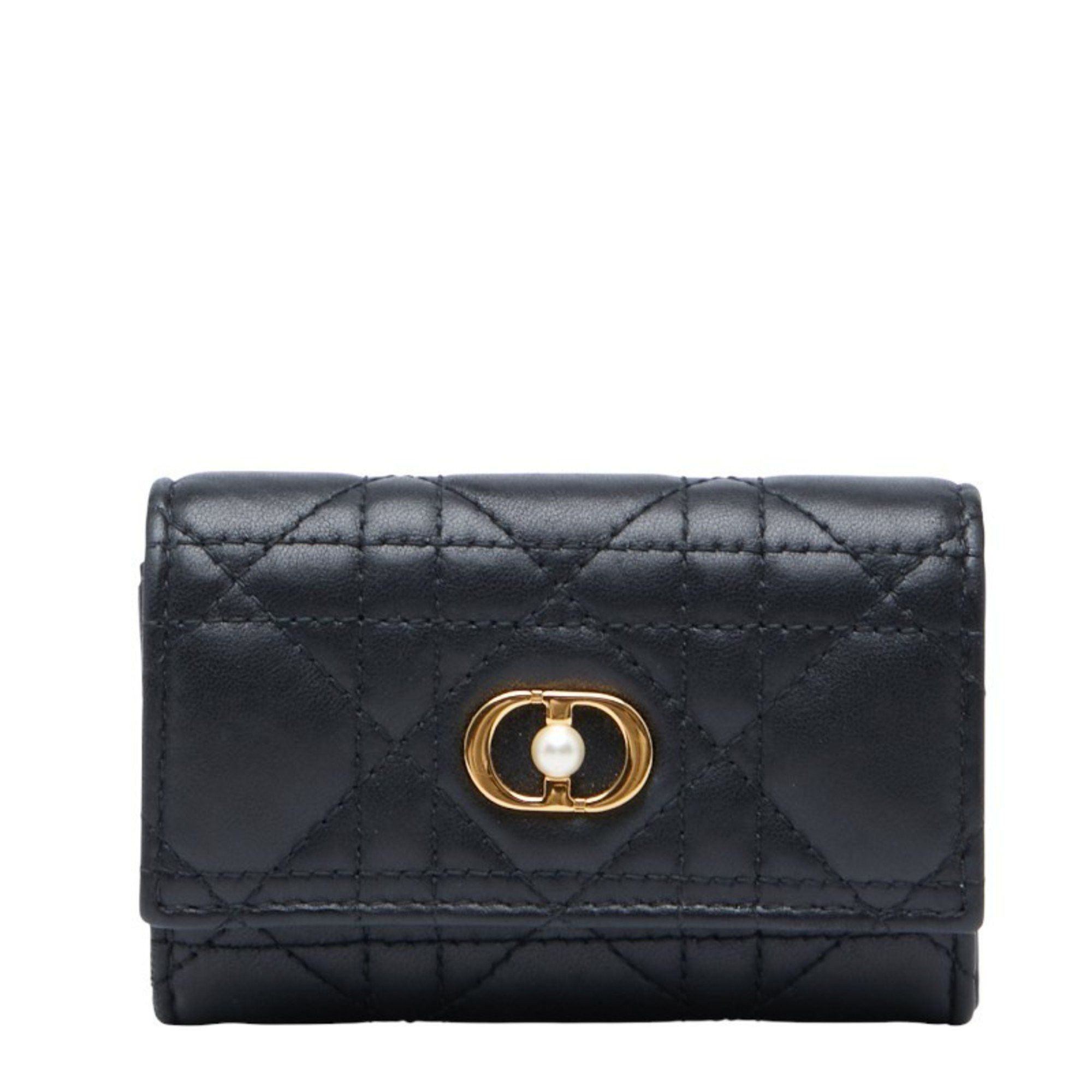 Dior Christian Dior Dior Cannage Jolie Glycine Bifold Wallet S3102UNJB Black Lambskin Women's Size ONE SIZE - 1 Thumbnail