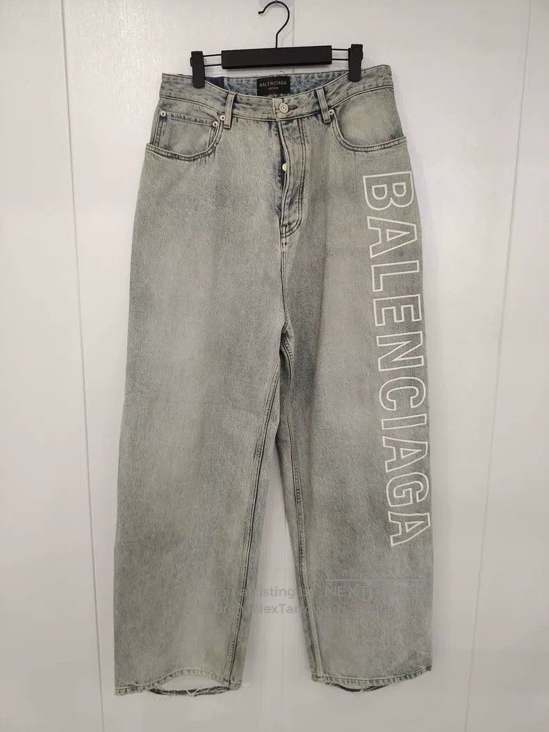 Balenciaga Balenciaga size S Large Logo Embroidered Wide-Legged Distr Size US 27 - 1 Thumbnail