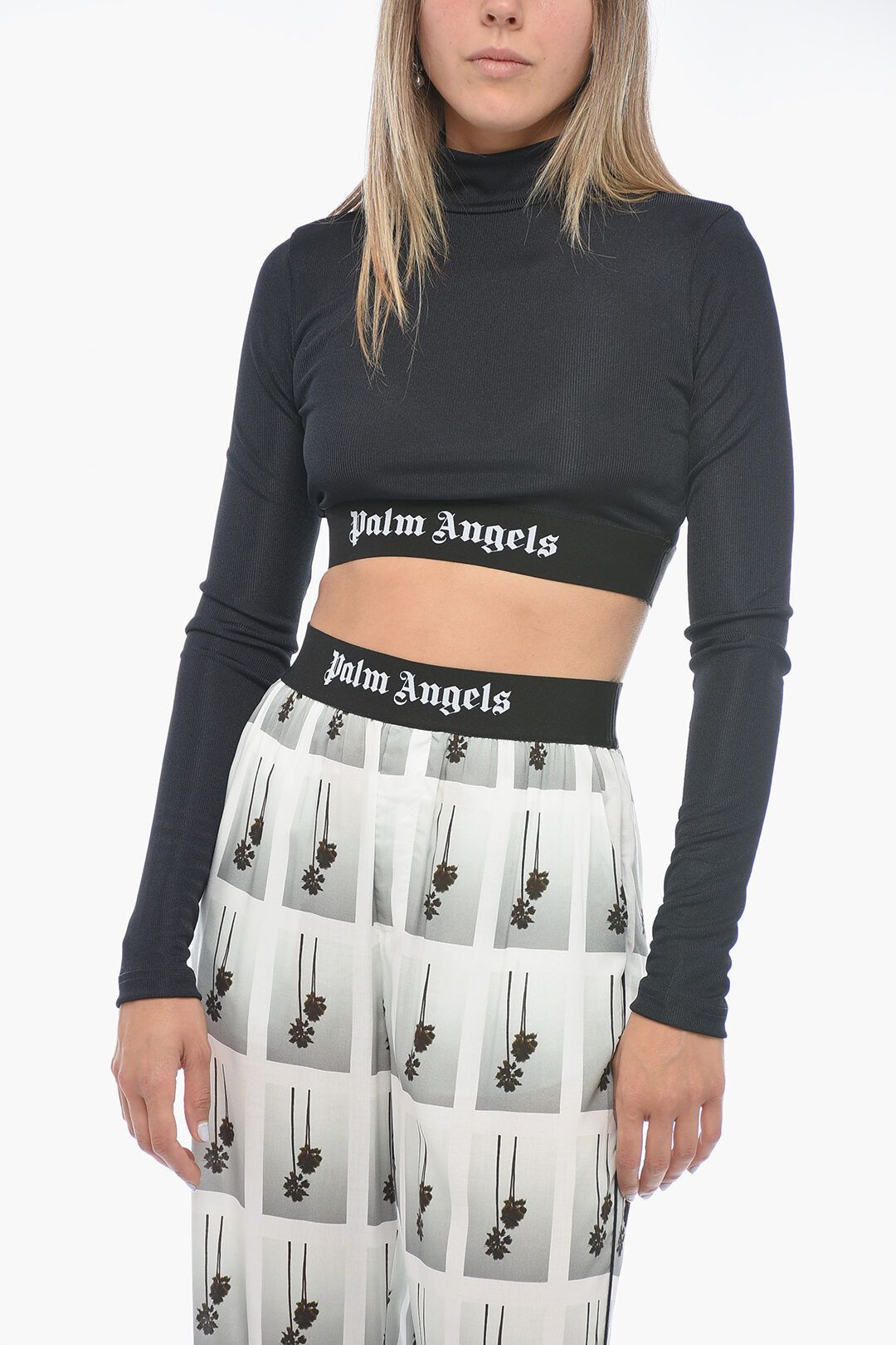 og1mm0724 Ribbed Fabric Logo Tape Crop Top in Black
