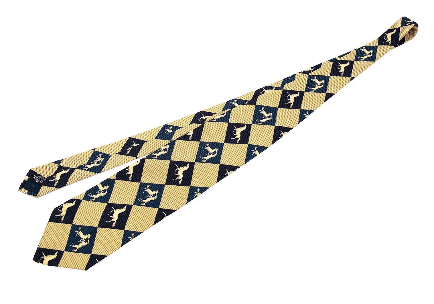 Emporio Armani Silk Horse Diamond Print Tie in Navy Beige Size ONE SIZE - 2 Thumbnail