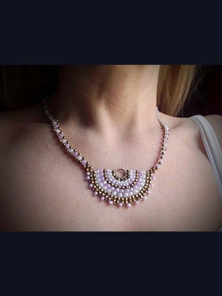 Handmade Necklace Antique Brass White/Purple Glass Elegant Size ONE SIZE - 6 Thumbnail