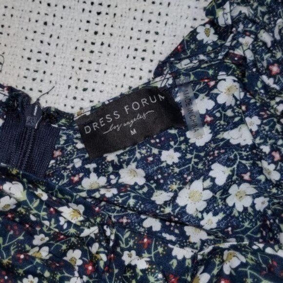 Vintage Dress Forum Navy Floral Vneck Sleeveless Rushed Zippered Sz Size M / US 6-8 / IT 42-44 - 6 Thumbnail
