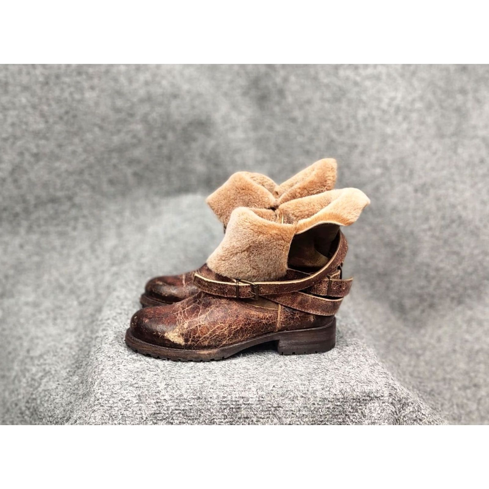 Vintage Sendra handmade design Ankle Brown Leather Womens fur boots Size US 7 / IT 37 - 7 Thumbnail