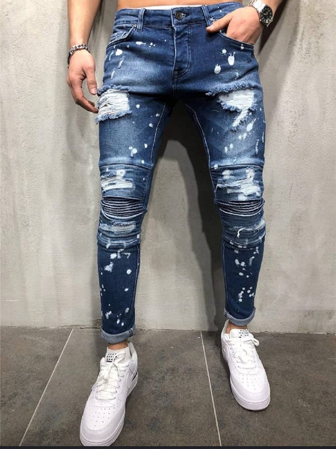 Japanese Brand Vintage Japanese Brand Ripped Destroyed Biker Blue Wash Jean Size US 36 / EU 52 - 1 Thumbnail