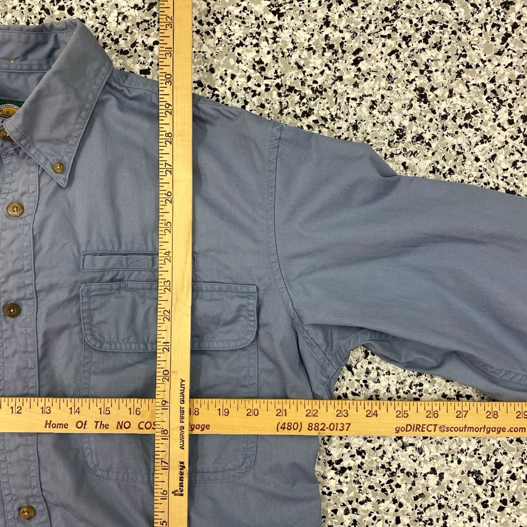 Vintage Cabela's Button-Down Shirt Mens MT 90s Faded Blue Double Pocket Solid Cotton Knit Regular Size Medium Tall Mens Size US L / EU 52-54 / 3 - 4 Thumbnail