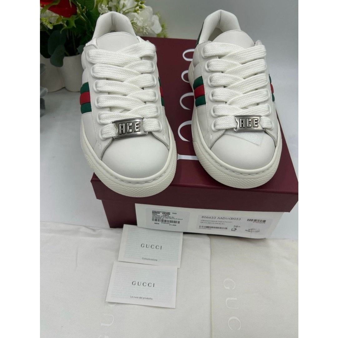 Gucci Women's Gucci leather web stripe ace sneakers size 38.5 Size US 8.5 / IT 38.5 - 3 Thumbnail