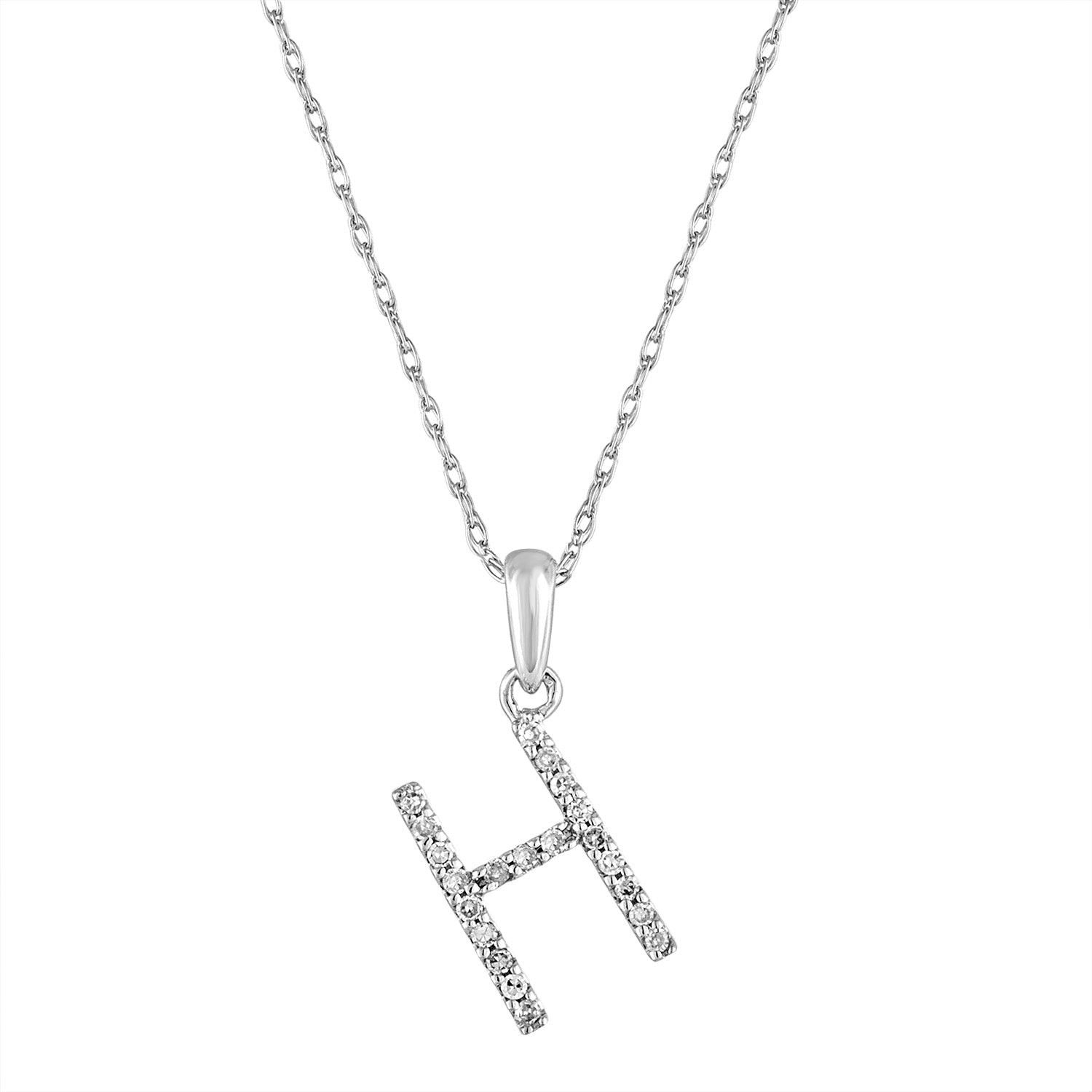 image of Tiffany Co 14K White Gold & Diamond Initial Necklace- H, Women's