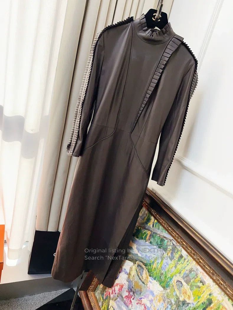 Hermes Hermes Long pleated leather dress with ruffled hem Size XS / US 0-2 / IT 36-38 - 1 Thumbnail