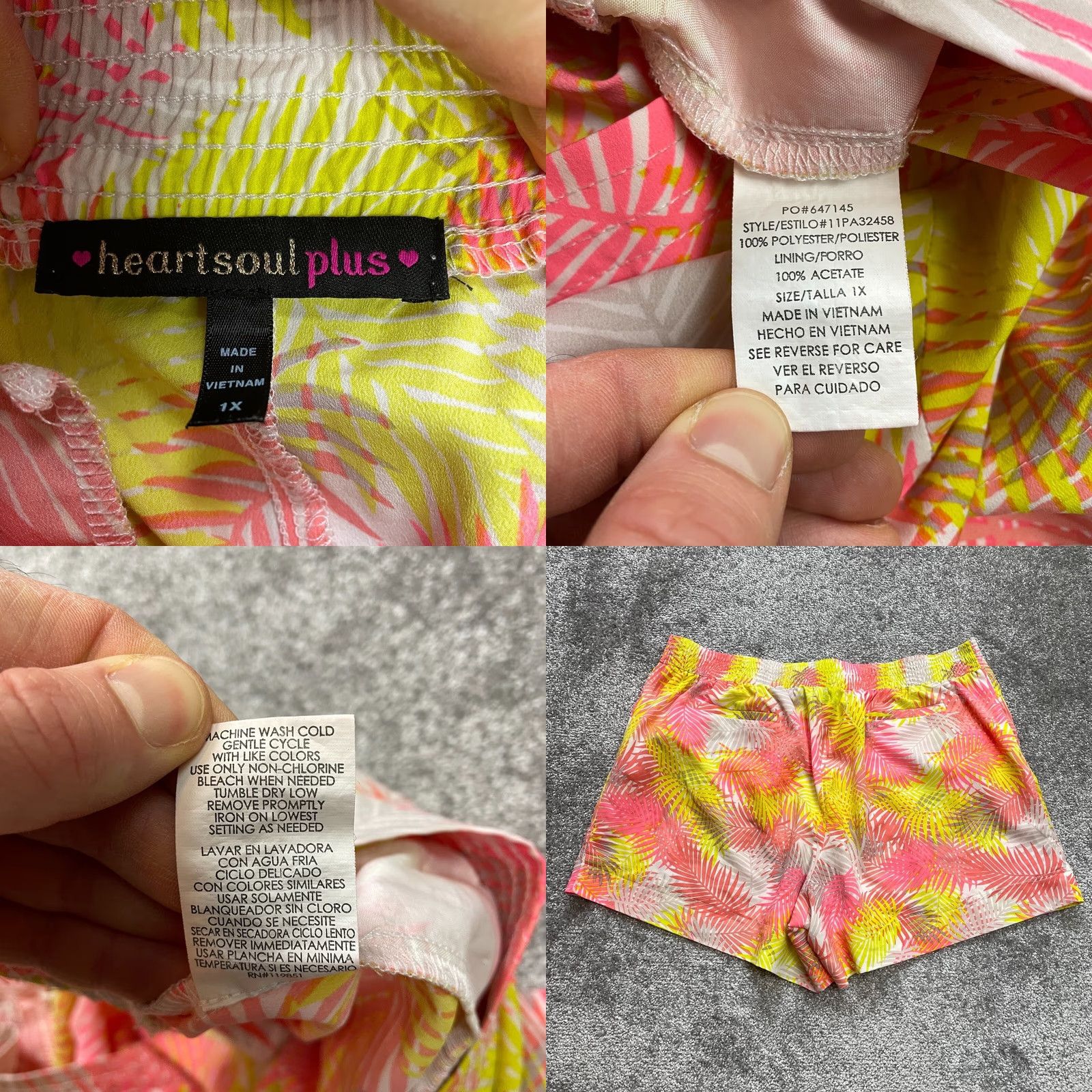 Vintage HeartSoul Shorts Womens 1X Pink Yellow Elastic Waist Light Stretch Tropic Paisley Casual Short Pants Size 25" / US 0 / IT 36 - 8 Thumbnail