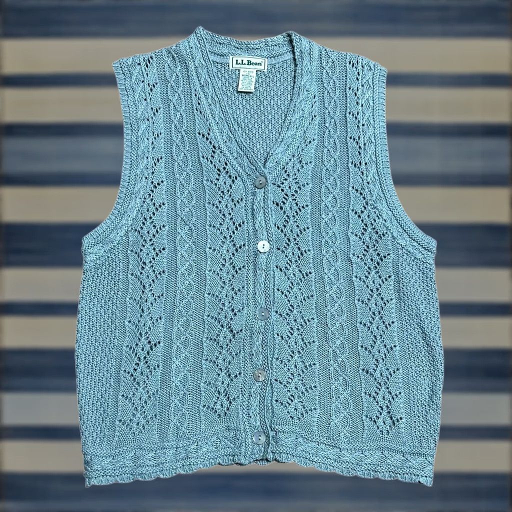 Vintage VINTAGE L.L.Bean Women's Crocheted Vest Blue Knit Bohemian Sz Large 90's Y2K Sleeveless V-Neck Regular Knit Style Size L / US 10 / IT 46 - 1 Thumbnail