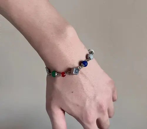 Jewelry Multicolor Beaded Silver Charm Bracelet, Gambling Dice Style Size ONE SIZE - 6 Thumbnail