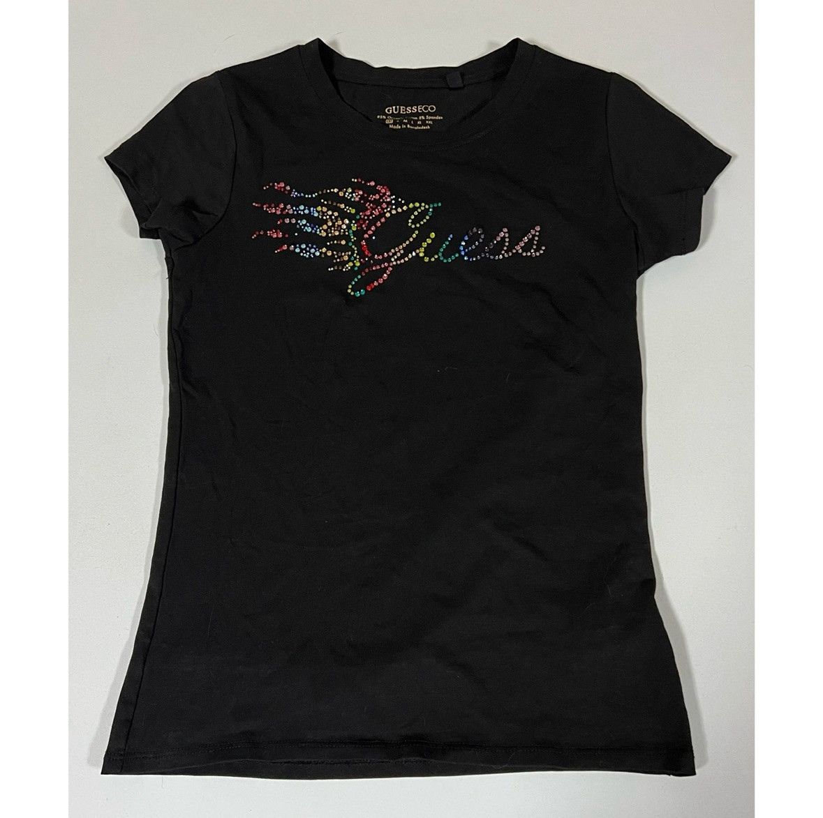 Guess Guess Black Rainbow Diamond Logo Graphic Shirt Top Tee XS 🌈✨ Size XS / US 0-2 / IT 36-38 - 1 Thumbnail