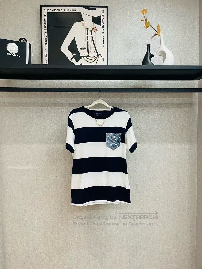 Louis Vuitton Louis Vuitton Navy striped logo denim paneled short sleeve Size L / US 10 / IT 46 - 1 Thumbnail