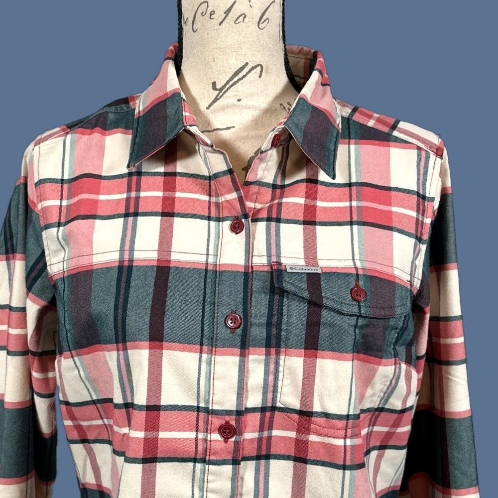 Pinko Columbia Tunic Womens Medium Silver Ridge 2 Pink Green Plaid Flannel Top Button-Up Casual Travel Workwear All Seasons Breathable Pockets Pocket Phone Size M / US 6-8 / IT 42-44 - 1 Thumbnail