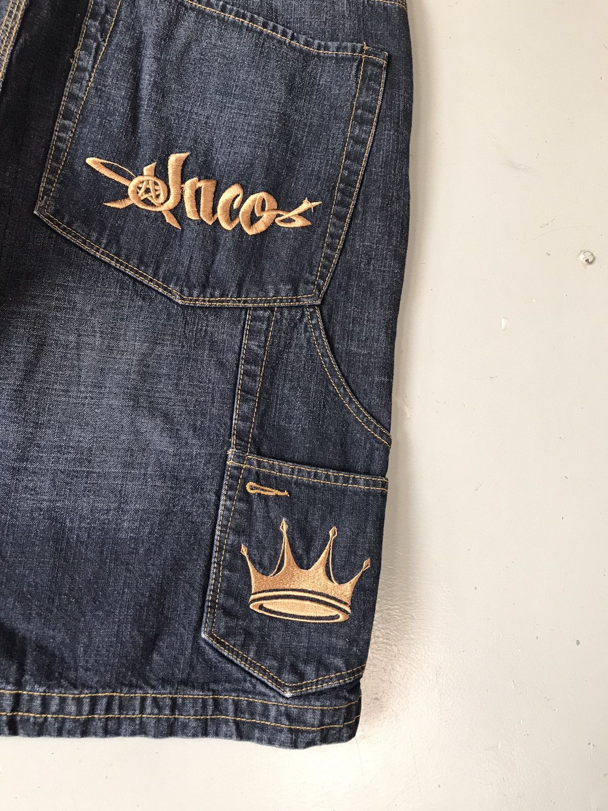 JNCO × Southpole × Vintage Crazy vintage Jnco crown 👑 embroidered SpellOut denim jort Size US 34 / EU 50 - 8 Thumbnail