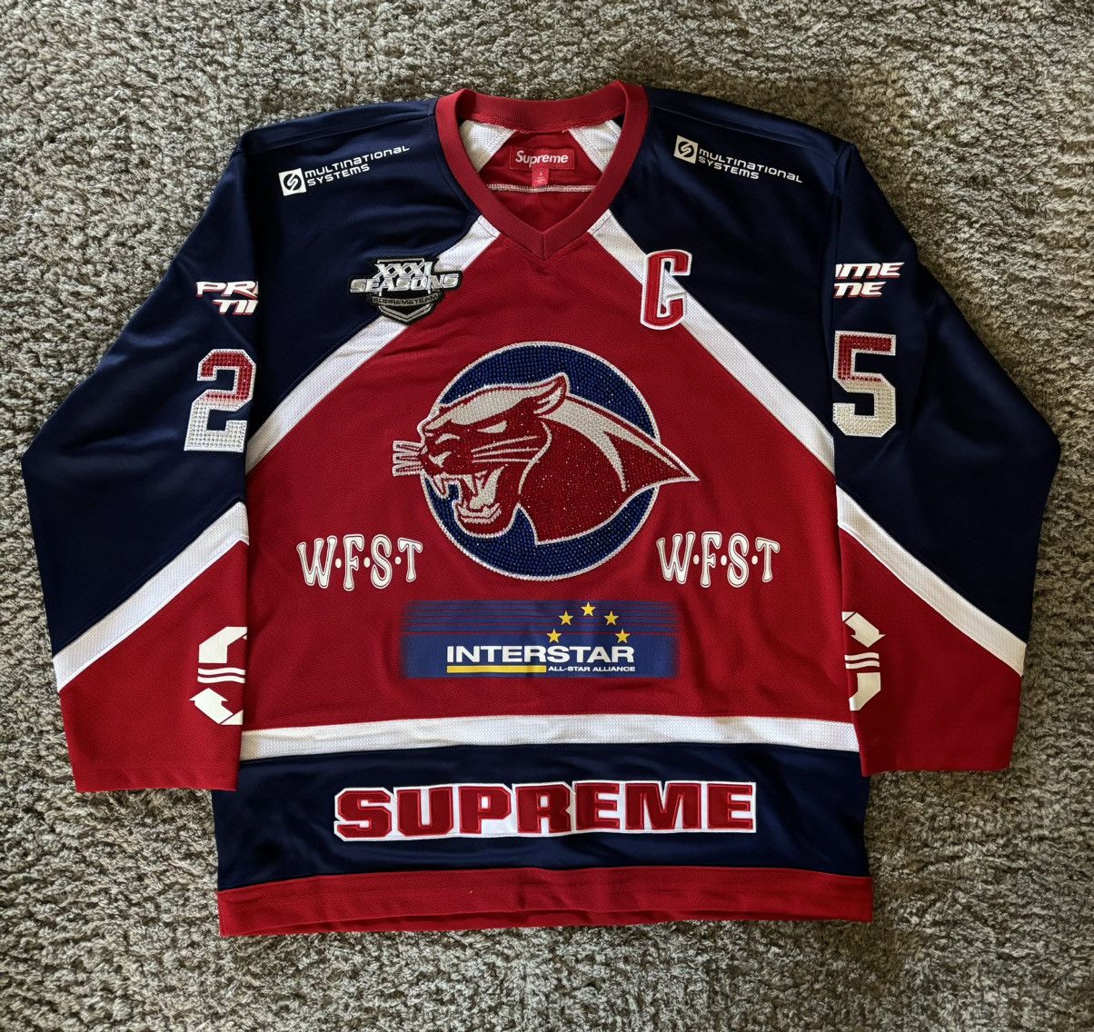 Supreme Supreme Rhinestone Hockey Jersey Red | Grailed