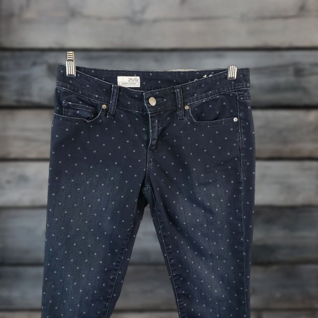 Gap Gap Womens Always Skinny Jeans Sz 25 Blue Dark Wash Polka Dots Low Rise Jeans Womens 25 Blue Dark Wash Polka Dot Skinny Size 42" / US 20 - 1 Thumbnail