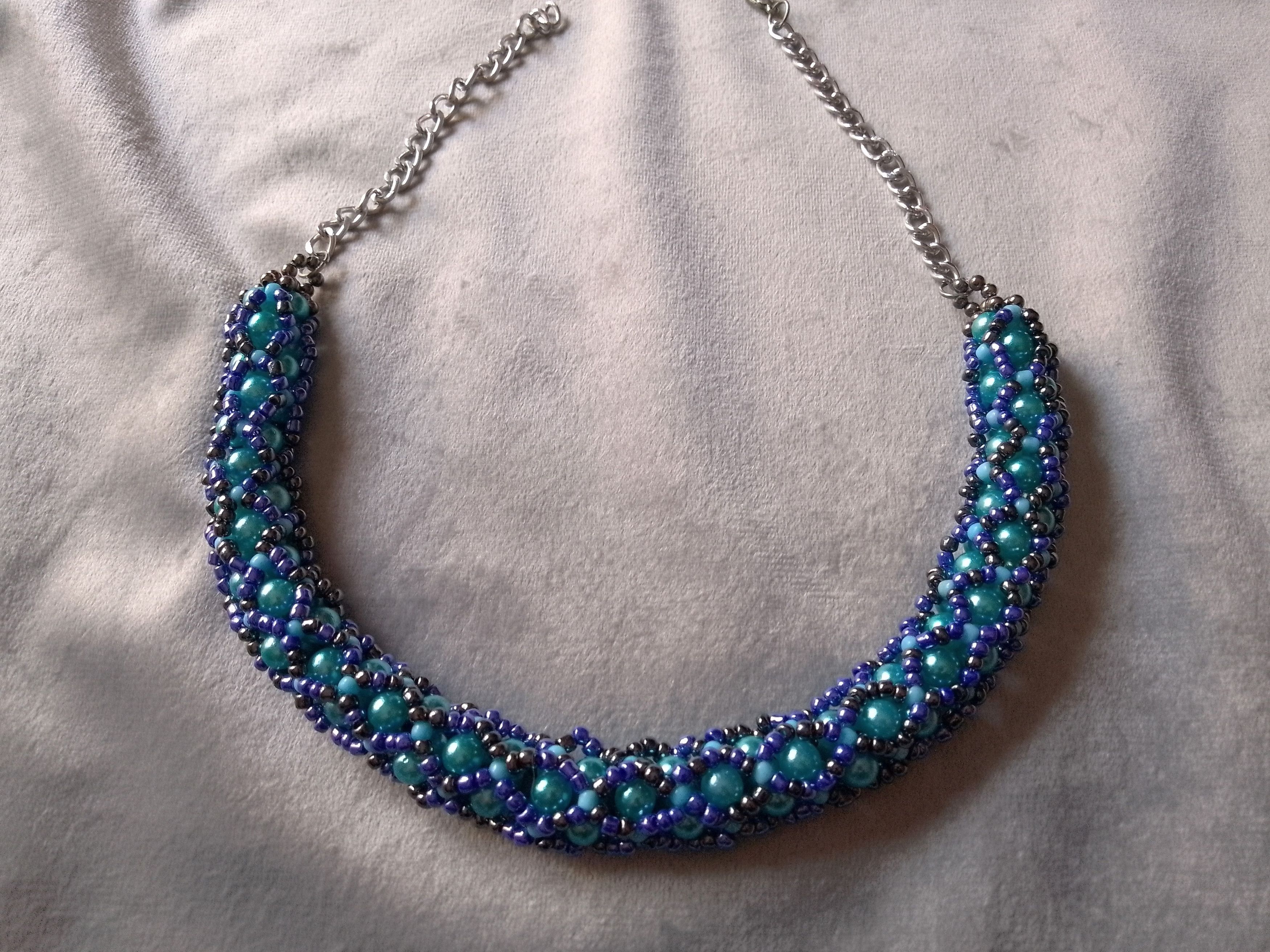 Handmade Necklace Vintage Netted Tubular Blue Pearls Elegant Size ONE SIZE - 2 Thumbnail