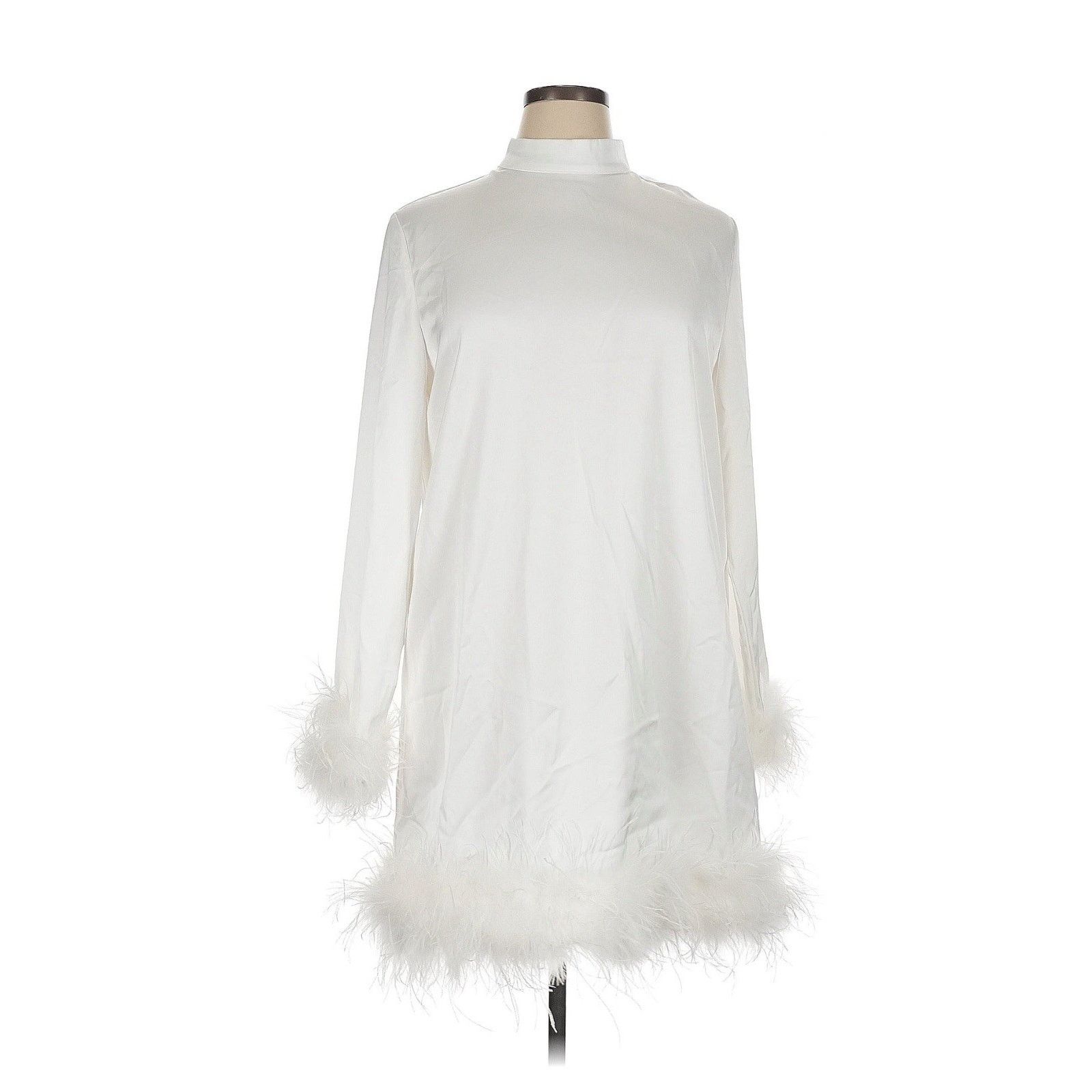Boohoo Boohoo High Neck Satin Feather Dress White Mini 14 Size XL / US 12-14 / IT 48-50 - 2 Thumbnail