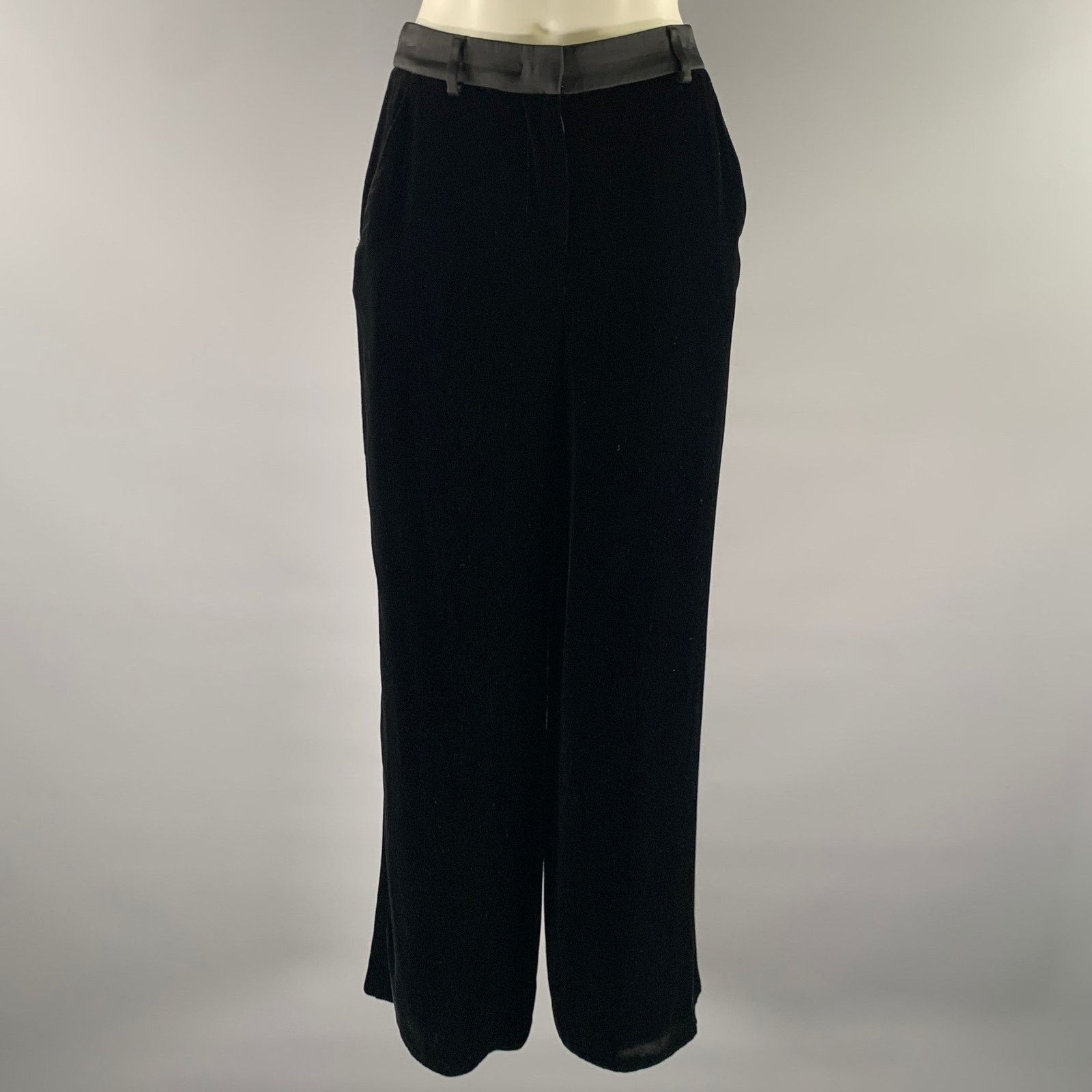 Giorgio Armani GIORGIO ARMANI Size 30 Black Velvet Wide Leg Dress Pants Size US 30 / EU 46 - 1 Thumbnail