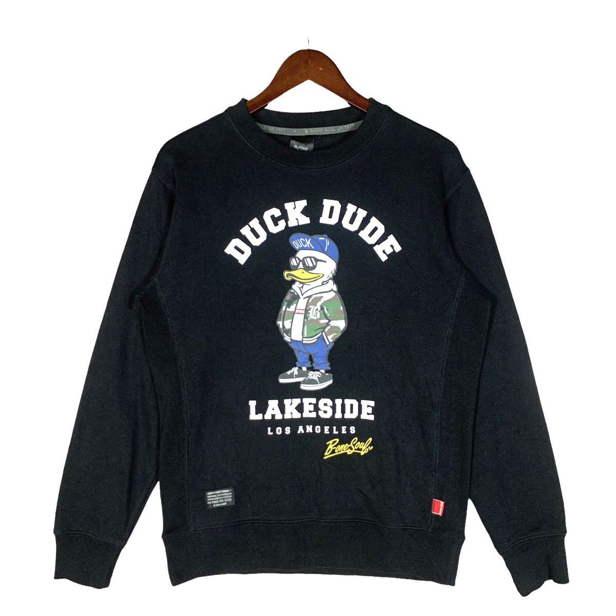 image of Vintage B One Soul Duck Dude Lakeside Los Angeles Sweatshirt in Black, Men's (Size Small)