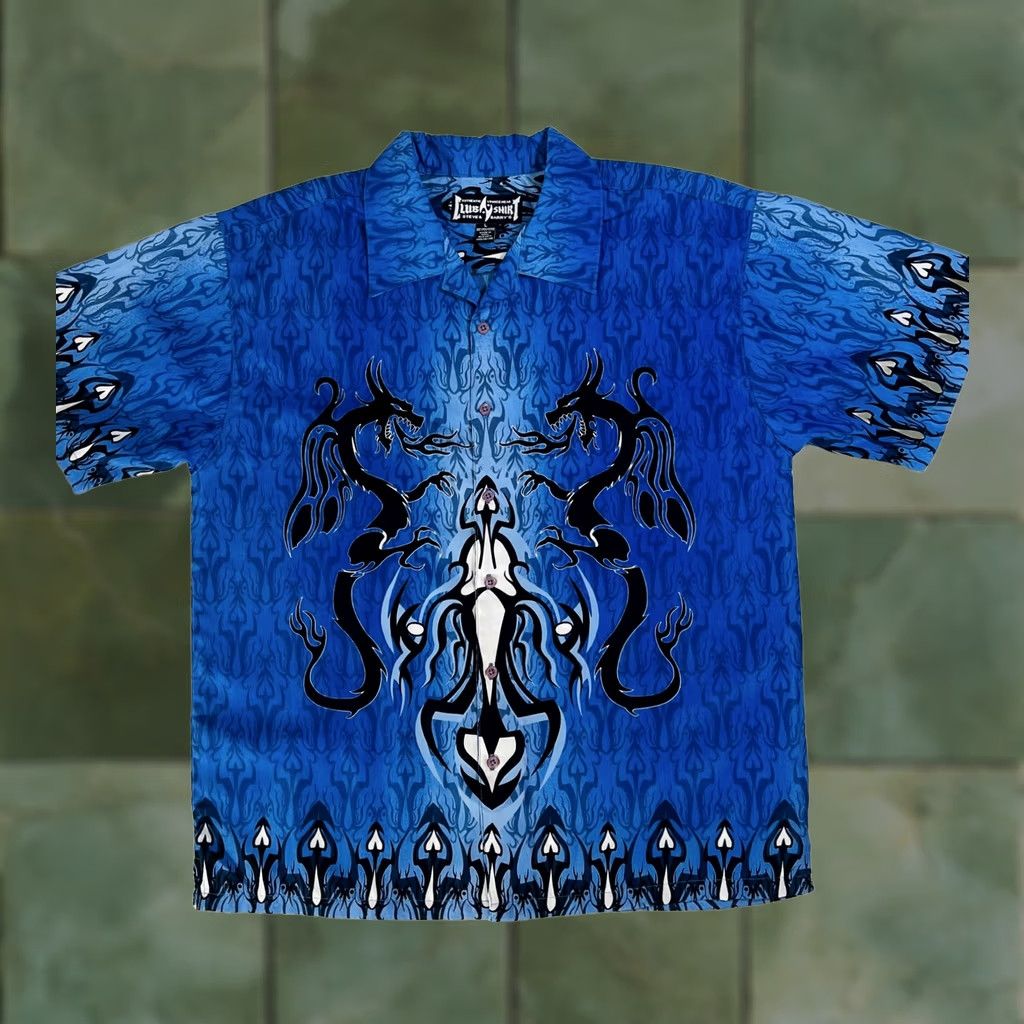 Vintage Steve & Barry's Club Shirt Mens Large Dragon Tribal Print Button Up 90s Yellow? Blue Dragon Graphic Print 90s Size US L / EU 52-54 / 3 - 1 Thumbnail
