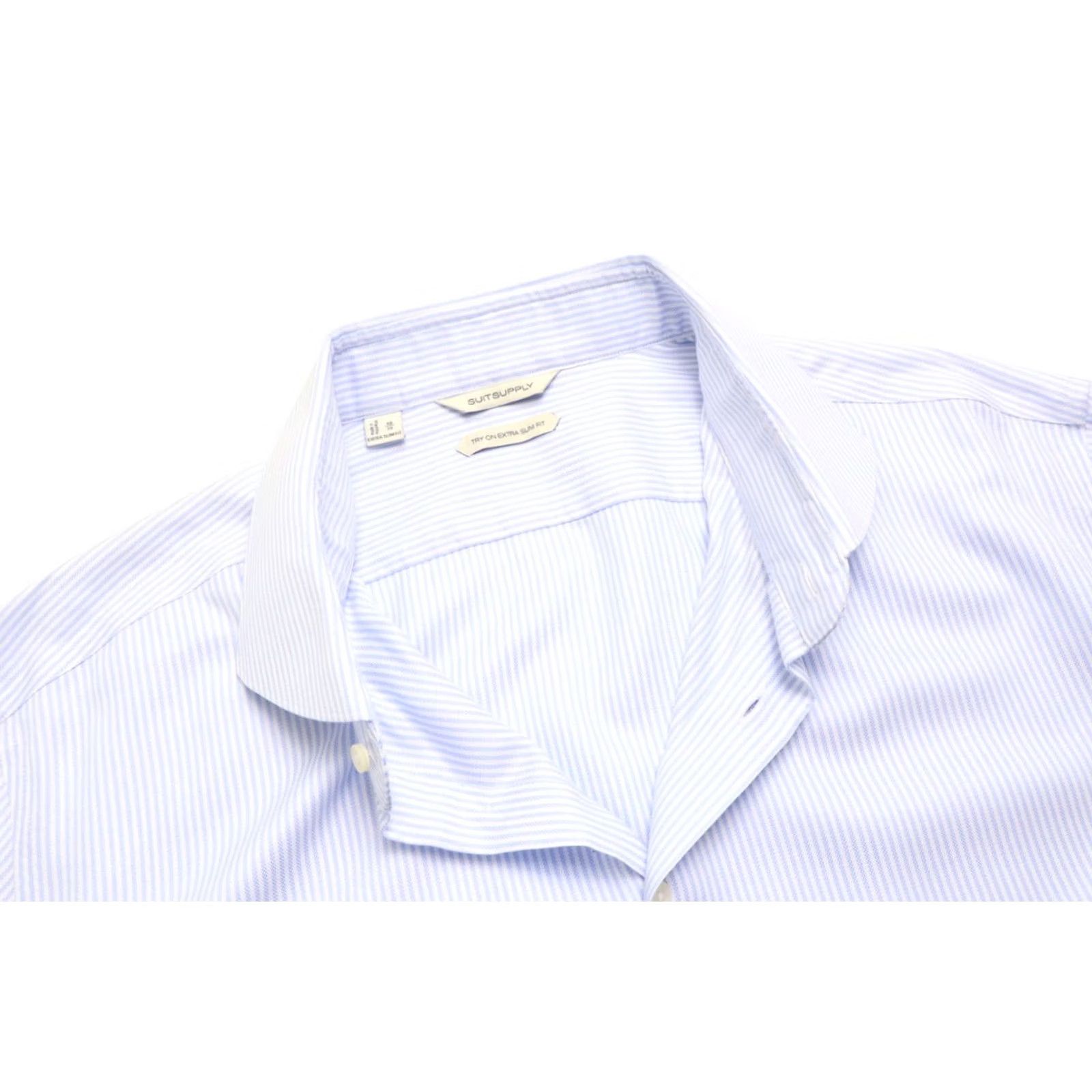 Suitsupply SUITSUPPLY Try On Extra Slim Fit Formal Shirt Men's 48 / 19 Pinstriped Blue Size 48R - 4 Thumbnail