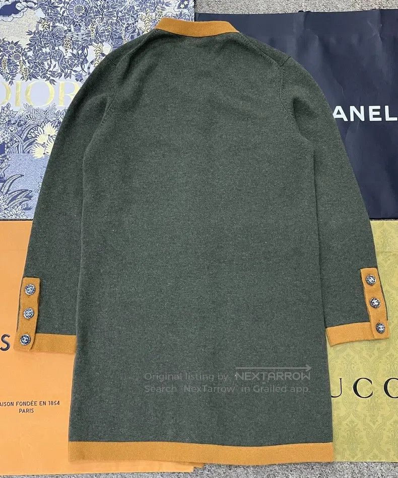 Chanel Chanel Green and yellow long four-pocket cashmere cardigan Size XS / US 0-2 / IT 36-38 - 3 Thumbnail