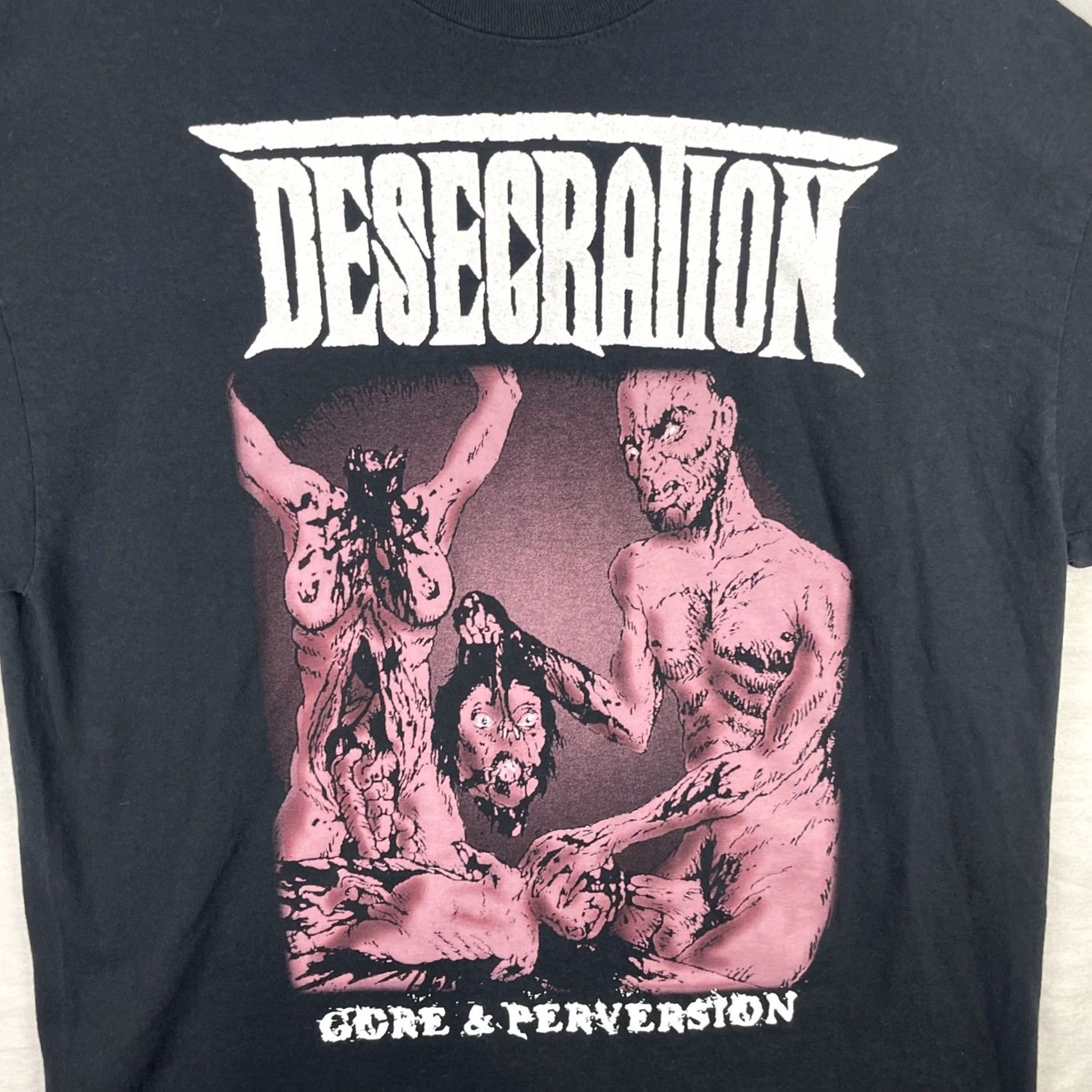 Hanes Desecration Shirt Mens XL Black Gore & Perversion Death Metal British Band Tee Size US XL / EU 56 / 4 - 4 Thumbnail