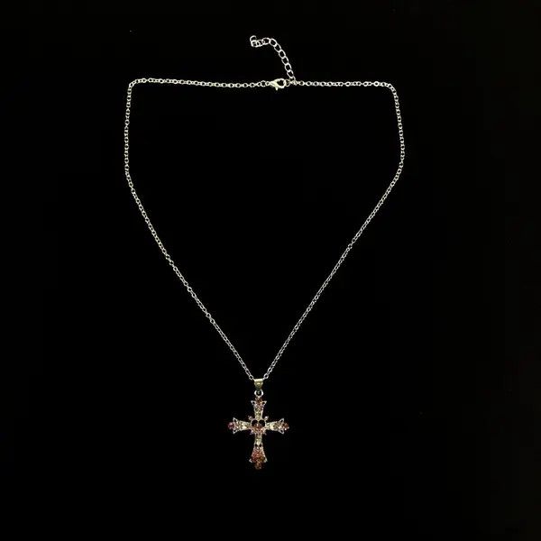 Jewelry Y2K Cross Necklace Punk Gothic Crystal Chain Size ONE SIZE - 3 Thumbnail
