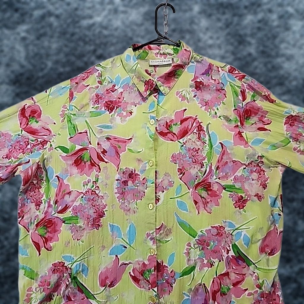 Vintage VINTAGE Sag Harbor Blouse 3/4 Sleeve Button Collared Floral Green 2X Womens XS-XXL? Size XXL / US 16-18 / IT 52-54 - 1 Thumbnail