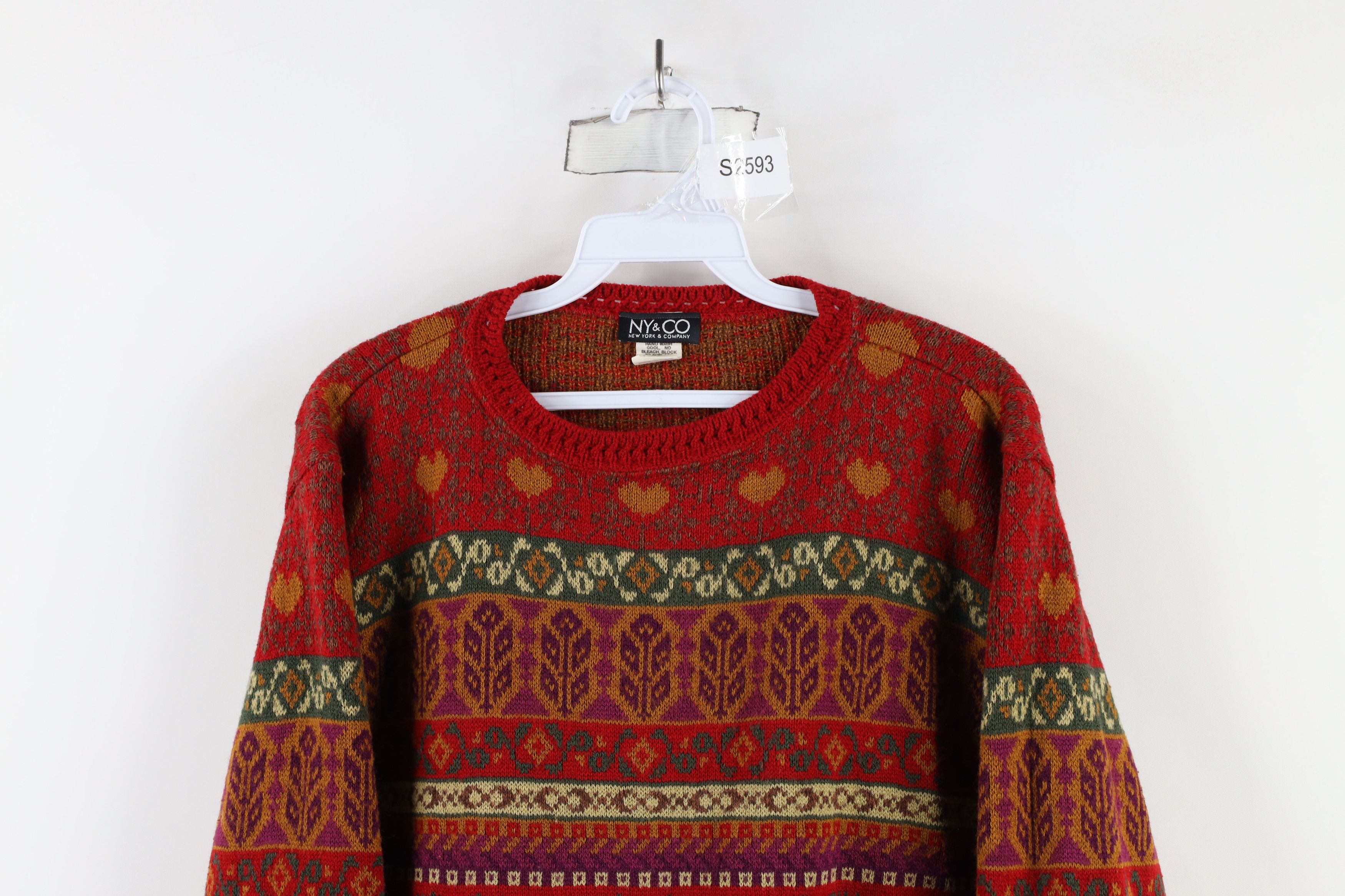 Vintage Vintage 90s Streetwear Fair Isle Flower Heart Knit Sweater Size L / US 10 / IT 46 - 2 Thumbnail