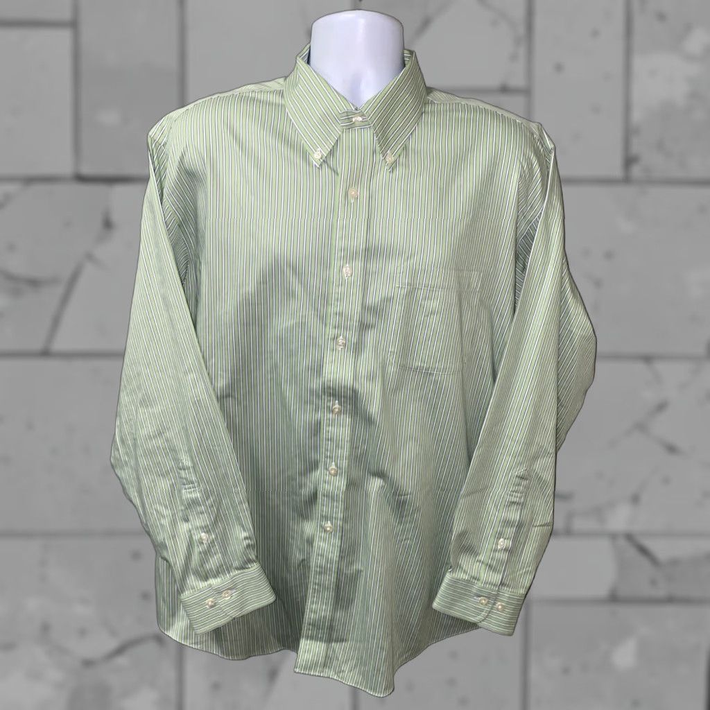 Brooks Brothers Brooks Brothers Mens Dress Shirt XL Green/White Striped Long Sleeve Non-Iron Regular Size Type: Regular Mens Size 46R - 1 Thumbnail