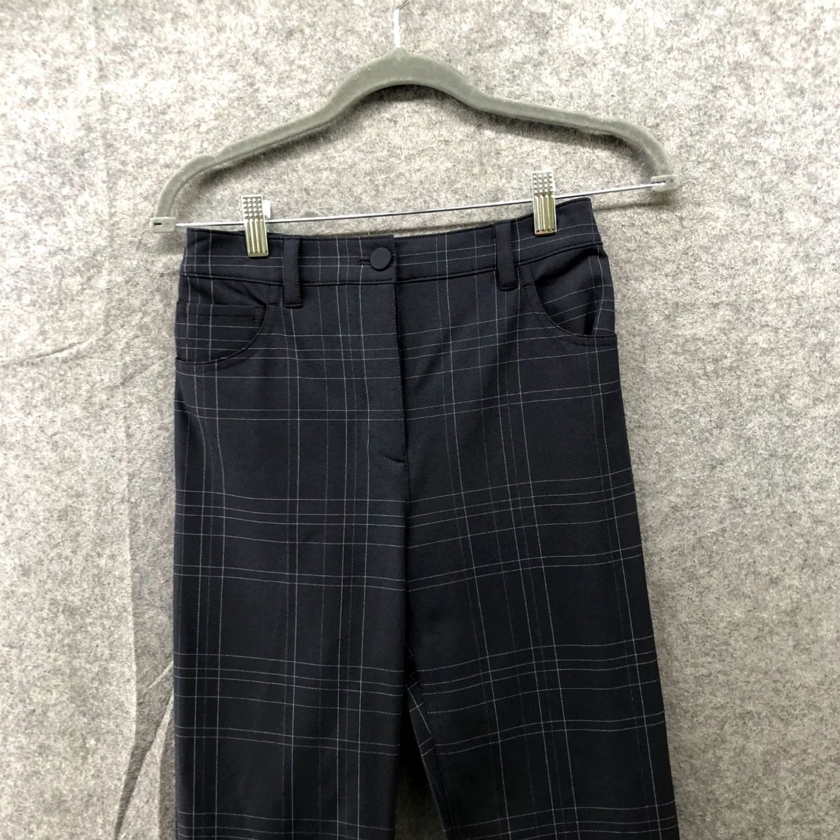 Theory Theory Treeca Dover Tech Pants Womens 4 Navy Blue Plaid Ankle Grid 5 Pocket Straight Slim Zip Front Pockets Navy Blue Grid Plaid Size 27" / US 4 / IT 40 - 3 Thumbnail