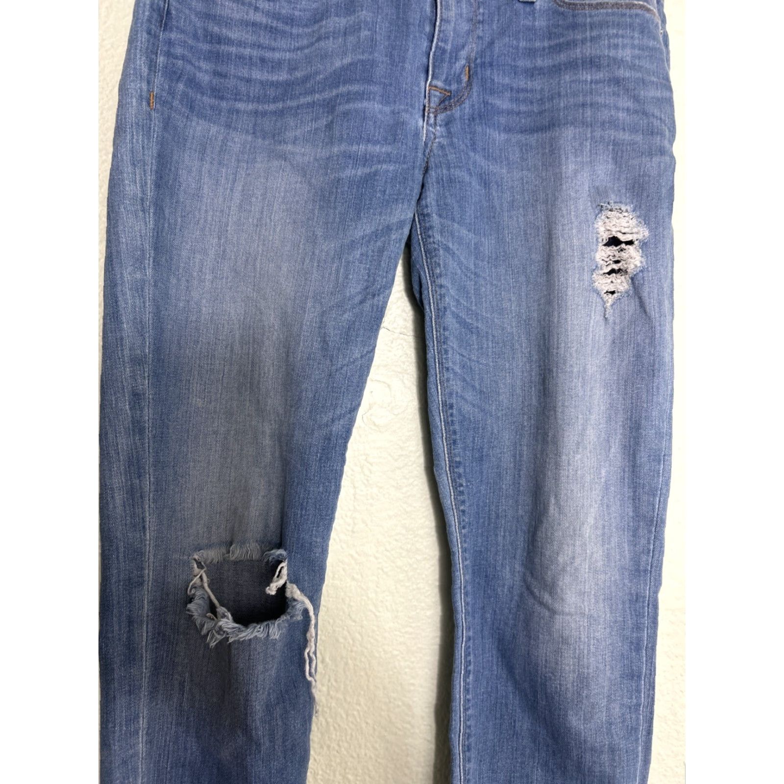 Hudson Hudson Krista Super Skinny Crop Jeans Distressed Medium Blue Wash 28x27 Womens Jeans Size 28" / US 6 / IT 42 - 3 Thumbnail