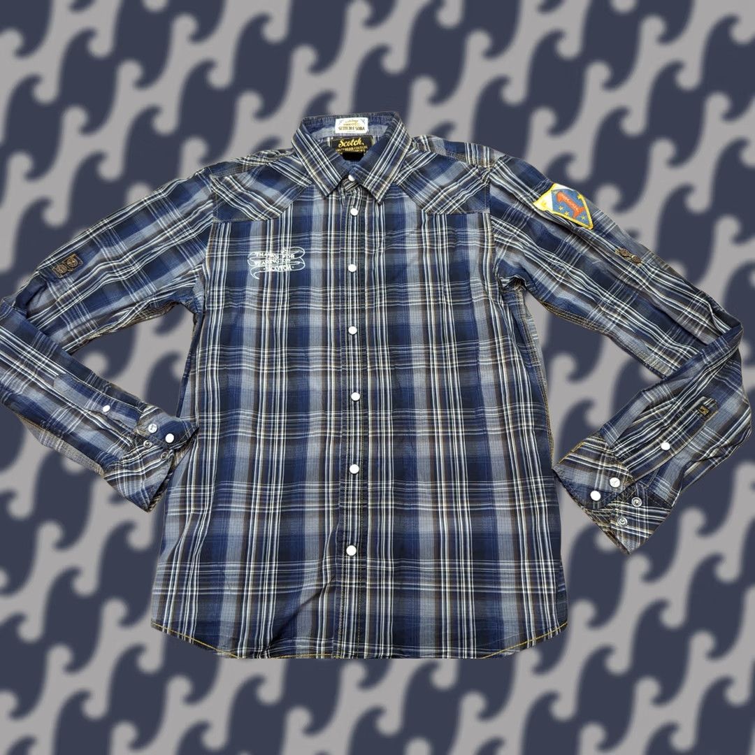 Scotch & Soda Scotch & Soda Shirt Mens M Green Plaid Western Snap Patches Eat Dirt Button Up Size US M / EU 48-50 / 2 - 1 Thumbnail