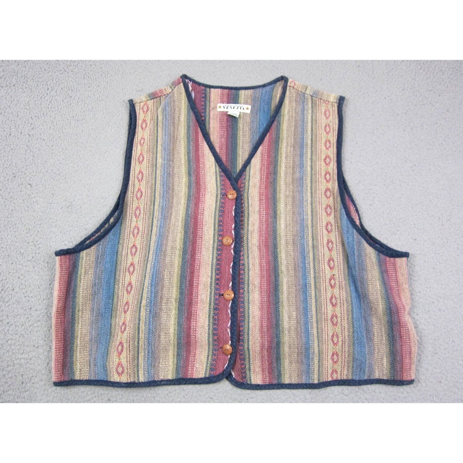 Vintage VINTAGE Venezia Vest Womens 26/28 Yellow Red Southwestern Button Front Cotton Vest Womens Size 26/28 Yellow Southwestern 90s Mens Womens Girls Boys Size 4XL / US 24-26 - 2 Thumbnail