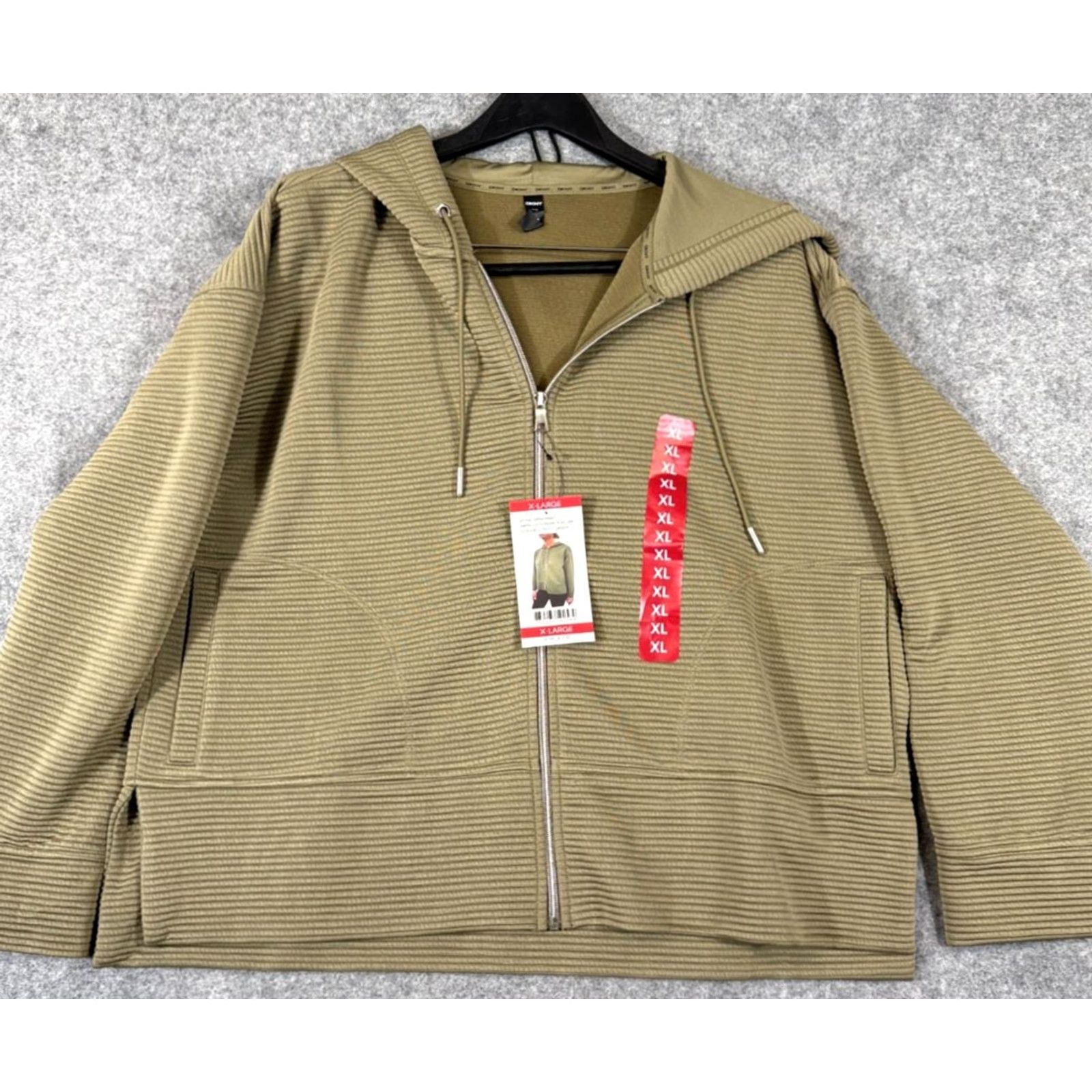 DKNY DKNY Full Zip Hoodie Sweatshirt Womens XL Green Ribbed Drawstring Stretch NWT Size XL / US 12-14 / IT 48-50 - 2 Thumbnail