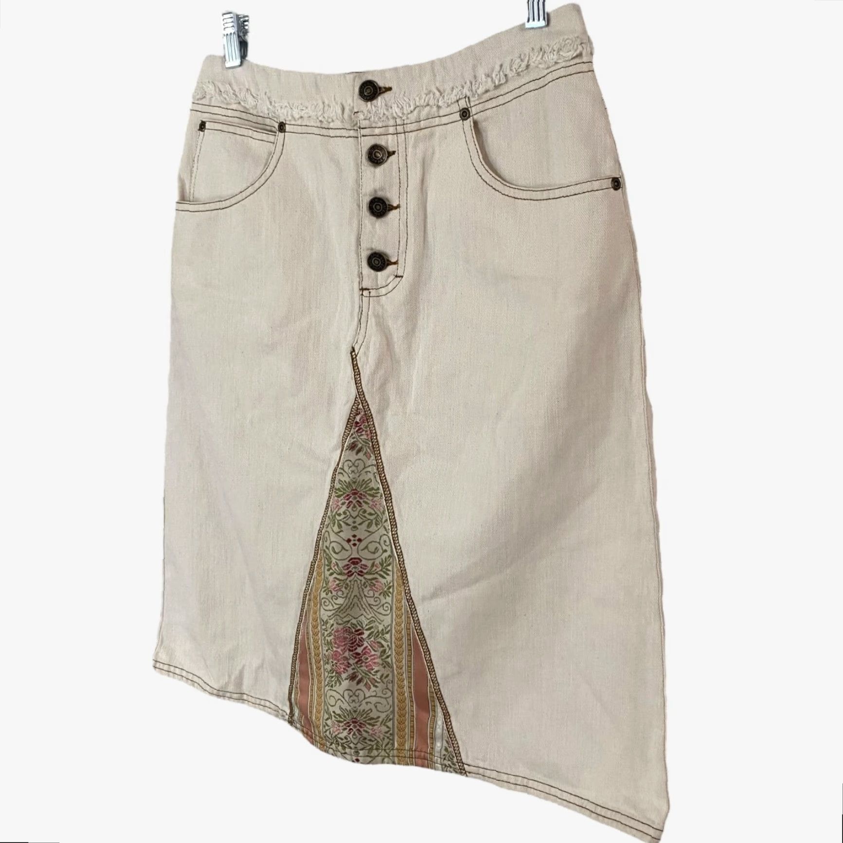 Gloria Vanderbilt Gloria Vanderbilt A-Line Denim Pencil Skirt Cream Womens Size 6 Boho Tapestry Midi Skirt Slit Pockets 100% Cotton Regular Rise #3 Mens? Size 28" / US 6 / IT 42 - 2 Thumbnail