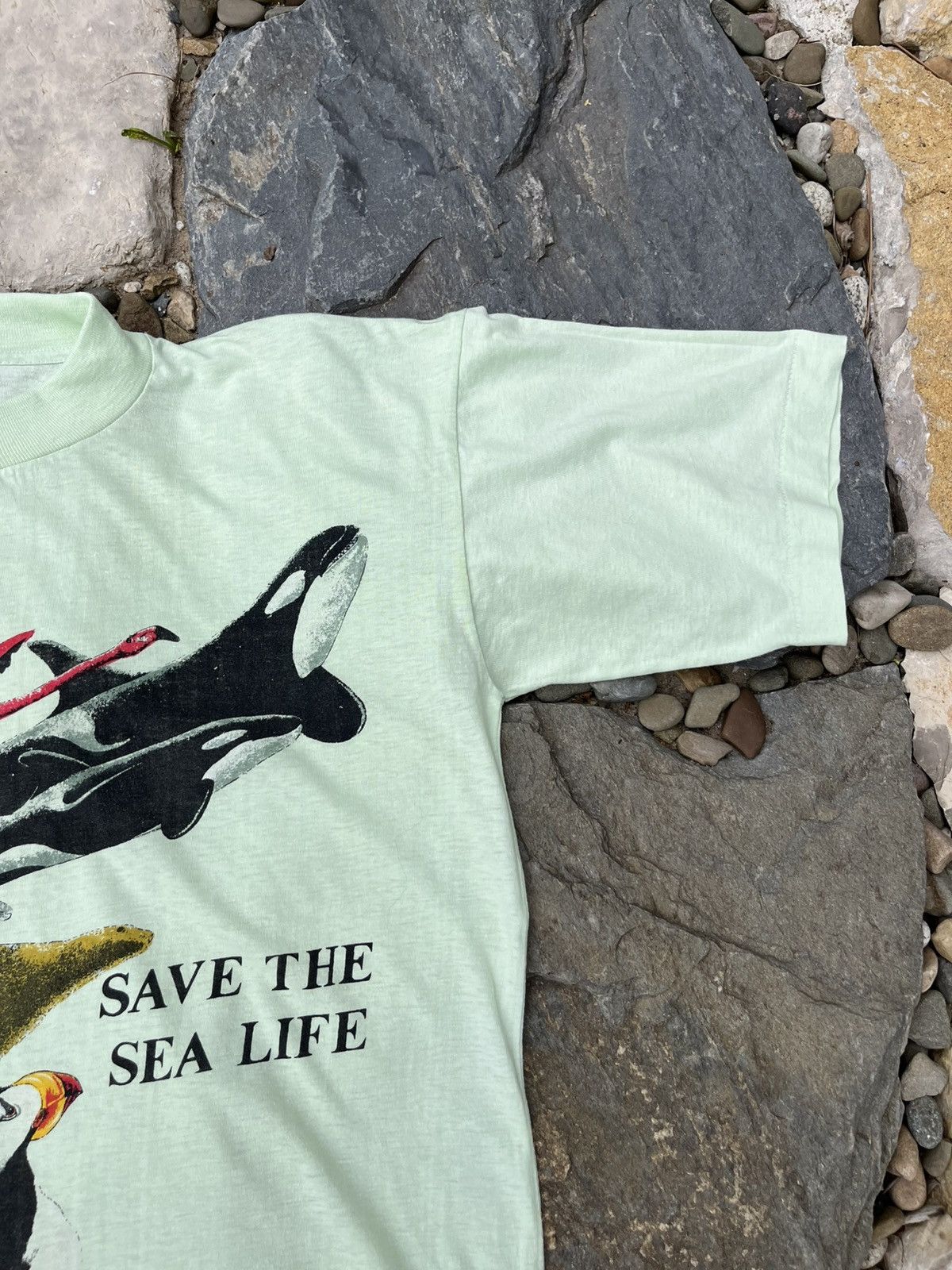 Vintage Vintage 80s Save the sea live animal single stitch t-shirt Size US M / EU 48-50 / 2 - 4 Thumbnail
