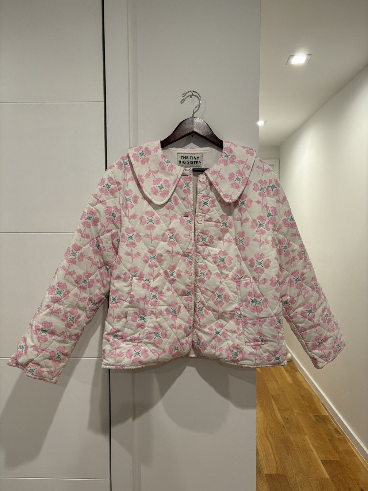 Tiny Big Sister cross stitch flowers quilted jacket