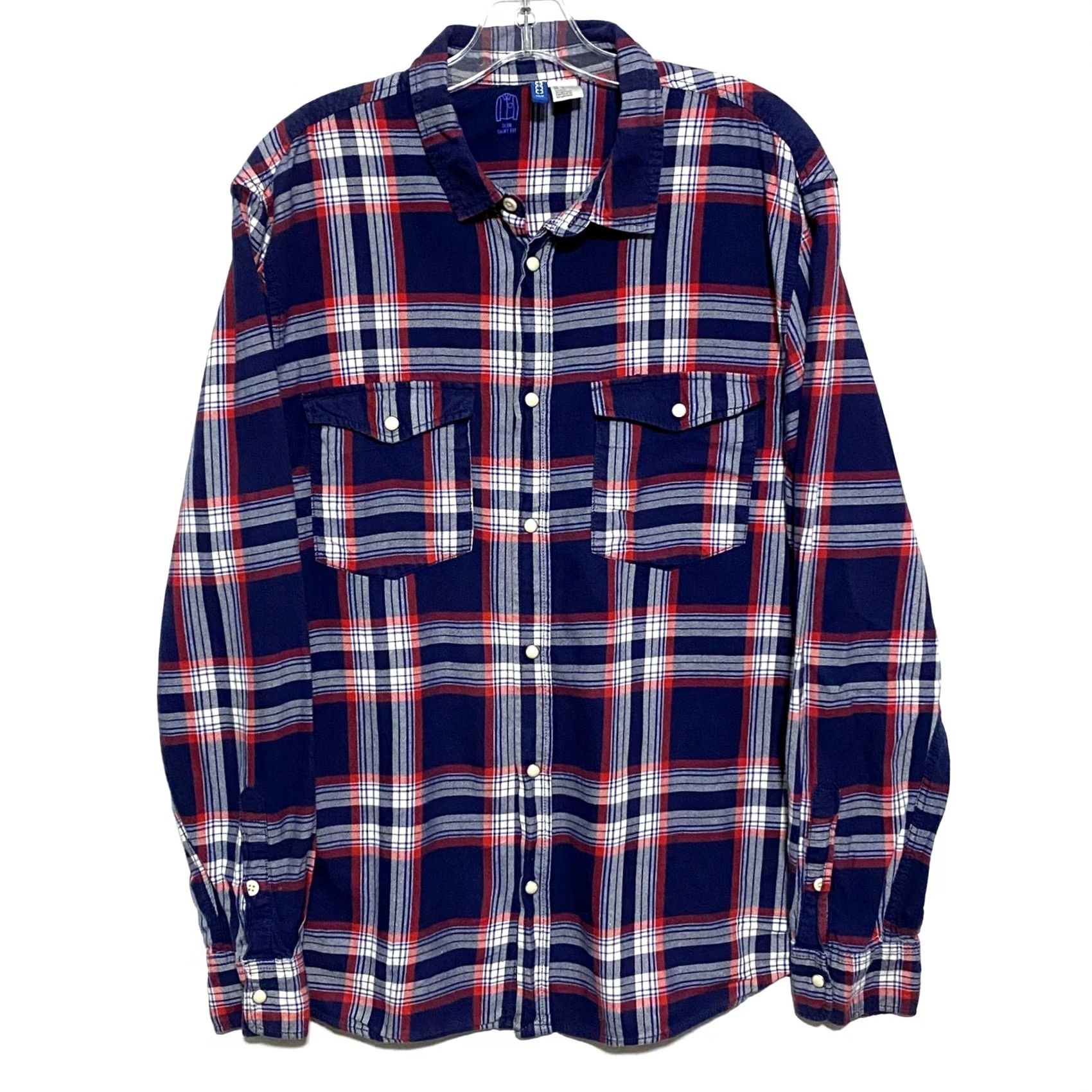 H&M H&M Divided Shirt Mens L Button-Up Plaid Slim Fit Pearl Snap Button-Down Outdoors Casual Fall Y2K Slim Fit Plaid Shirt Mens L Blue Size US L / EU 52-54 / 3 - 2 Thumbnail