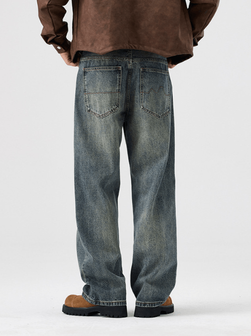 Japanese Brand Washed distressed men's vintage loose straight jeans Size US 32 / EU 48 - 4 Thumbnail