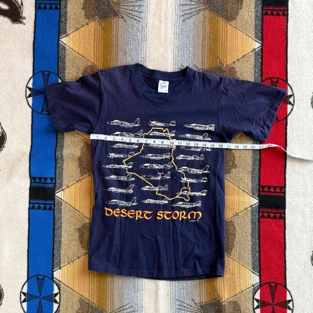 Jerzees VINTAGE 90s JERZEES T-SHIRT Army Military Desert Storm Planes Fighter Jets Short Sleeve Blue S Mens Adult Small Size US S / EU 44-46 / 1 - 5 Thumbnail