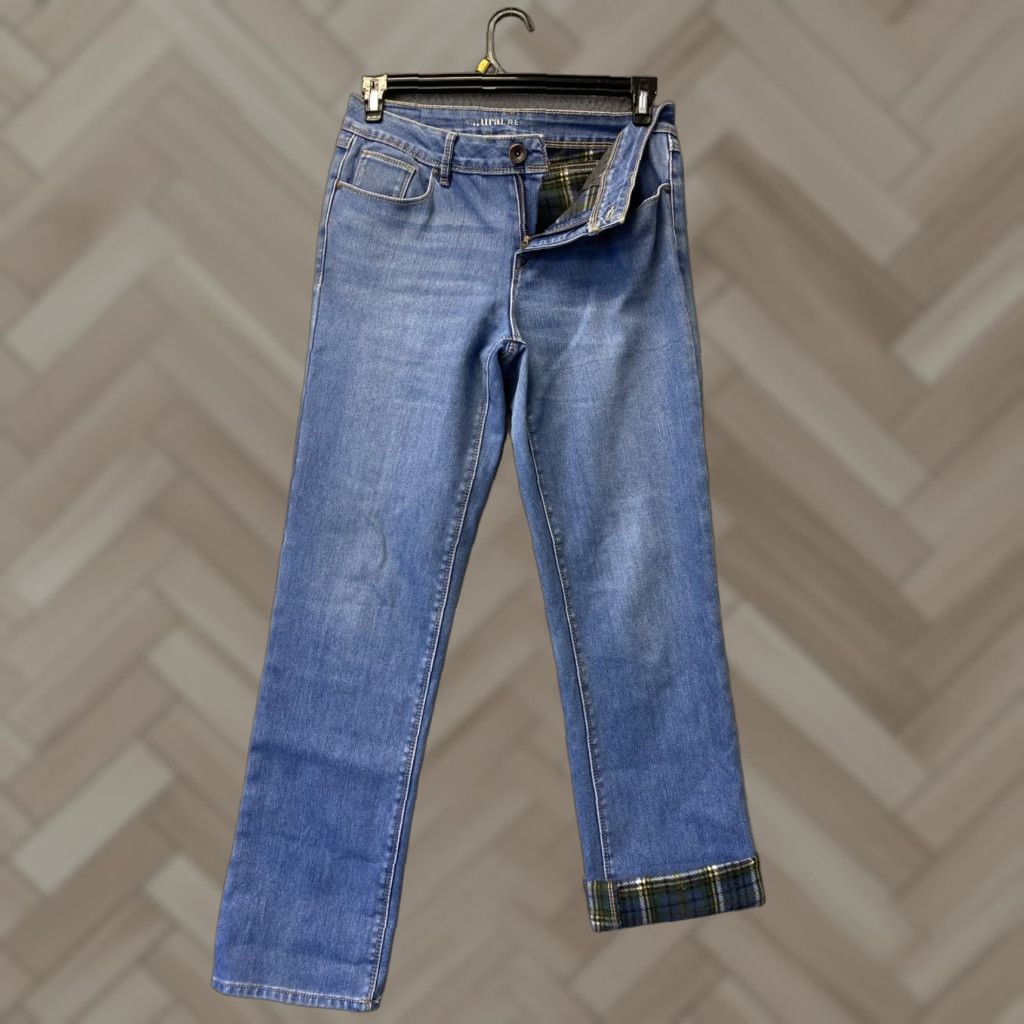 Vintage Natural Reflections Jeans Womens 6 Straight Fleece Lined Flannel Pants Blue 30 Inseam Medium Denim Cotton Polyester Spandex 5-Pocket Winter Size 28" / US 6 / IT 42 - 1 Thumbnail